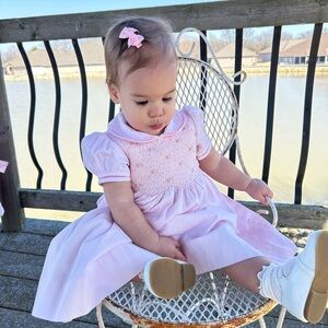 Pink smocked Lace Dress with Puff Sleeves 2T